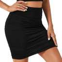 LYANER Women's Mini Skirt High Waist Ruched Bodycon Skirts Sexy Double Lined Mesh Short Skirt (Black-no Mesh)