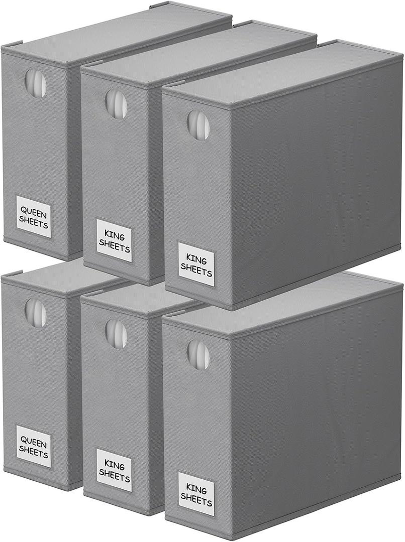 SpaceAid 6 Pack Bed Sheet Organizers and Storage, Foldable Sheet Organizer with Window for Linen Closet, Set Folder Keeper for Queen & King Size Bedding Storage (Gray)