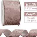 HUIHUANG Dusty Rose Velvet Wired Ribbon 2-1/2", Dusty Pink and White Velvet Wire Ribbon for Christmas Tree, Bows, Wreaths, Gift Wrapping, Garland, Home Decor, Crafts-Continuous 10 Yards/Roll