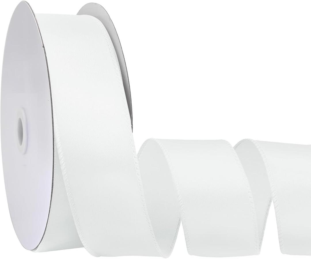White 1.5 Inch Continuous 25 Yards Satin Wired Ribbon for Gift Wrapping Bows Making Home Decor Wreaths Garland Crafts Christmas Tree Bows