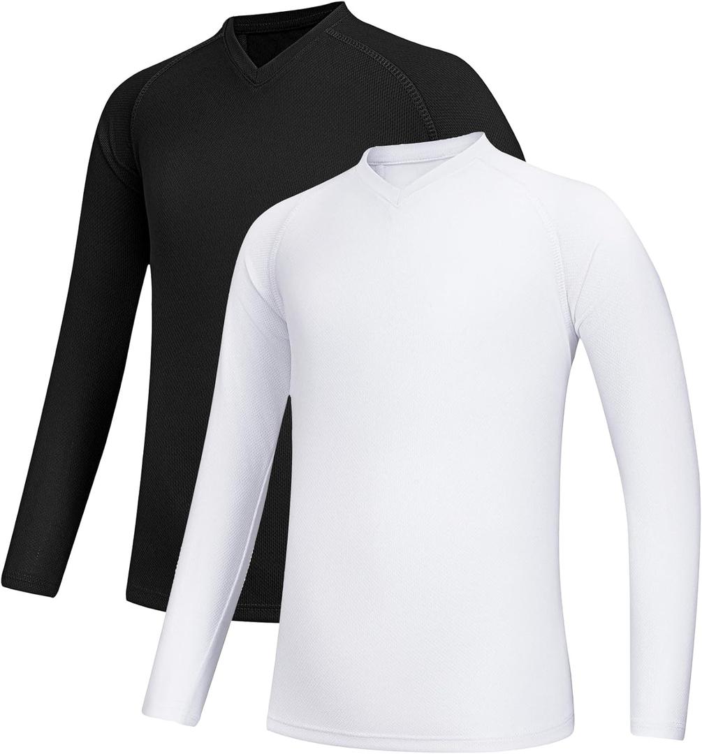 Stelle Youth Girls Athletic Performance Long Sleeve Shirts V Neck Moisture Wicking Base Layer Undershirt (M)