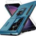 Compatible with Samsung Galaxy S25 Ultra Case Built in Slide Camera Lens Cover+Screen Protector+Ring Holder,Heavy Duty Shockproof Full Body Phone Cover,2025 Blue