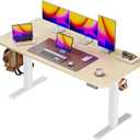 Huuger 55 x 28 Large Electric Standing Desk, Height Adjustable Desk, 27.6" Deep Desktop, Stand up Gaming Computer Office Desk with 2 Hooks, 3 Preset Heights, for Home Office, Natural