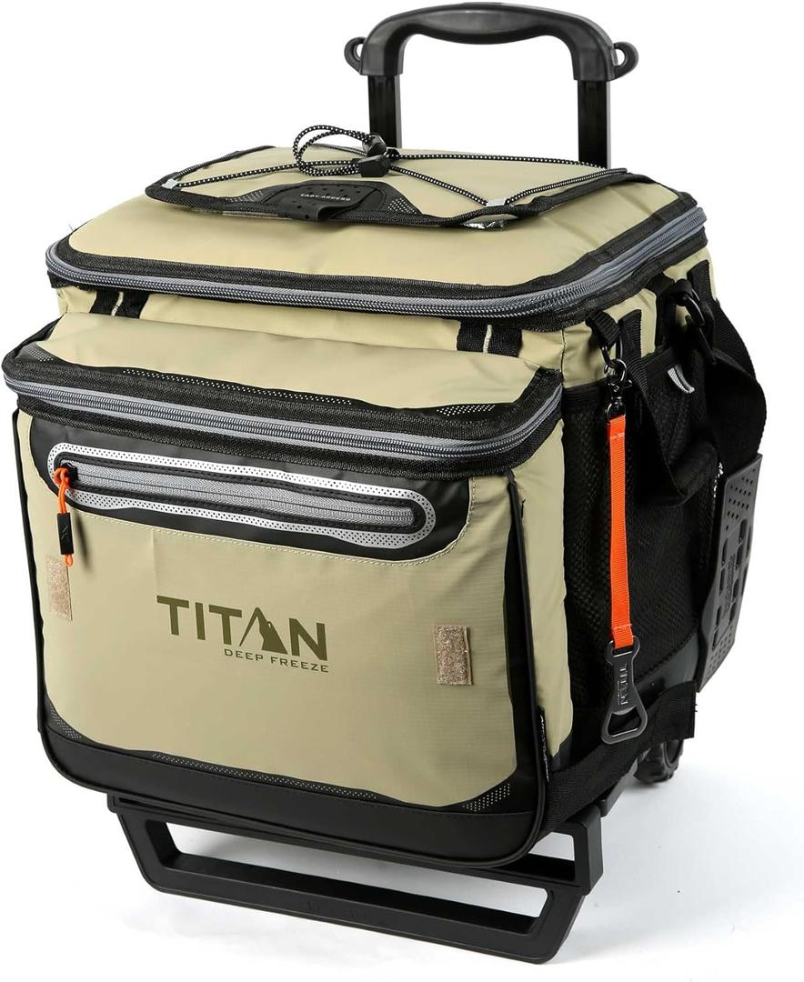 Titan Deep Freeze 60 (50+10) Can Wheeled Cooler - Collapsible Rolling Cooler with Wheels and All-Terrain Cart (Moss)