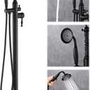 Free Standing Tub Faucet, Floor Mount Bathroom Tub Filler, Freestanding Bathtub Shower Faucets with Handheld Sprayer, Matte Black