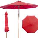 9FT/10FT Bamboo Patio Umbrella, Large Outdoor Umbrella with UPF 50+ Sun Protection, Rope Pulley Lift & Push-Button Tilt, 8-Rib Ventilated Canopy for Garden, Deck, Backyard & Outdoor Dining