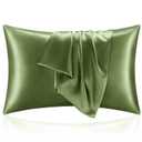 Olive Satin Silk Pillow Covers Pack of 2 for Hair and Skin-with Satin Scrunchies for Women 19 x 30 Inches Solid Pillowcovers Silk Scrunchies for Women 