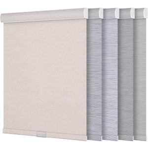 Blackout Roller Shades for Windows,Free-Stop Cordless Roller Blinds,Striped Jacquard Window Shades for Bedroom,Thermal Insulated Fabric Beige,44" W x 72" H