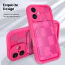 KANGHAR Compatible with iPhone 17 Case 2025, Wallet Silicone Checkered Cute Pattern, Card Holder Camera Protection Soft Slim Shockproof Edge Cover for Girls Women -Hot Pink