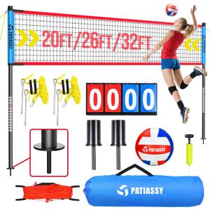 Portable Volleyball Net Set for Backyard & Beach, Adjustable Width (32/26/20FT) & Height, Anti-Sag Tension Design, Metal Stakes for Outdoor Stability, PU Volleyball with Pump, Scoreboard and Carry Bag