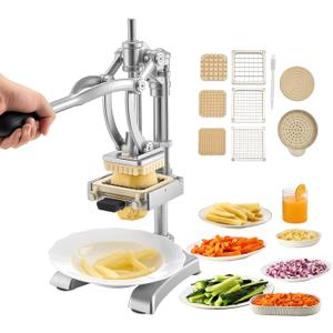 VEVOR French Fry Cutter, Ergonomic Potato Slicer with 3 Blades (1/2", 3/8", 1/4") & Juicer Plate, Easy-Replace Vegetable Chopper Dicer for Carrot, Onion, Lemon, Ideal for Home & Commercial Kitchens