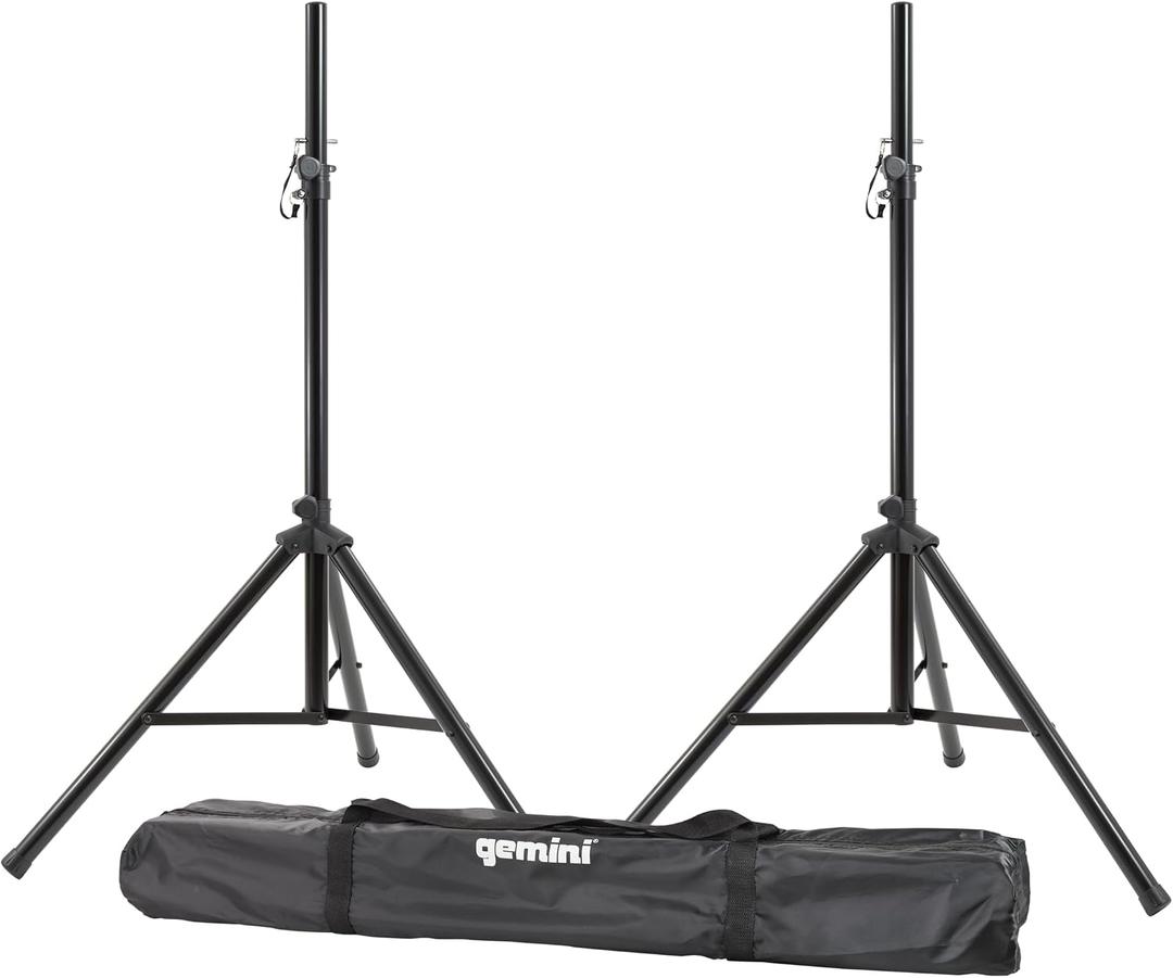 Gemini Sound DJ Speaker Stands, Set of 2, Steel Tripod, 200 lb (ST-Pack) | Fold-out telescoping tripods, adjustable up to 80 inches tall, heavy duty steel, carry bag included