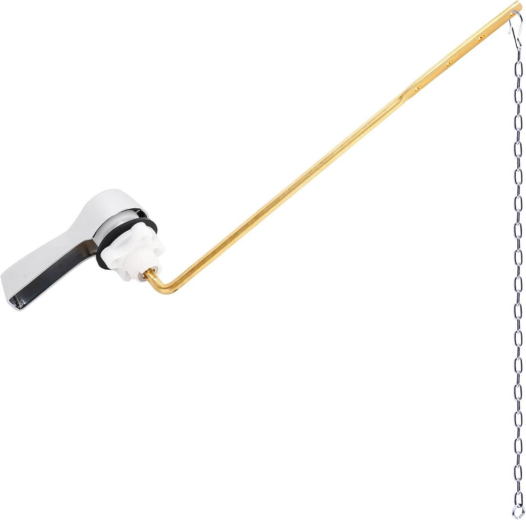 Hibbent Universal Metal Front Mount Toilet Handle Replacement Kit, Brass Toilet Flush Tank Lever with Stainless Steel Flapper Chains for Most Toilets, Chrome