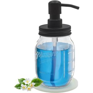 Mason Jar Soap Dispensers with Rustproof Stainless Steel Lid and Pump, Perfect for Bathroom or Kitchen - no Liquid (Black 1 PC)