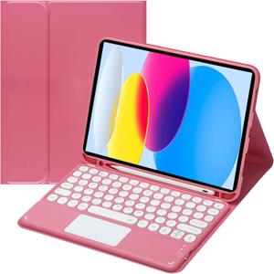 Touch Keyboard Case for iPad (A16) 11th Generation 11 Inch 2025, iPad 10th Generation 10.9 Inch 2022 - Soft TPU Cover with Detachable Bluetooth Touch Keyboard (Red)