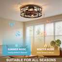 REDSTAR Flush Mount Caged Ceiling Fan with Lights, 19.7" Small Bladeless Ceiling Fans with Remote, Rustic Low Profile Ceiling Fans Quiet Reversible Enclosed Ceiling Fan for Bedroom Kitchen Farmhouse