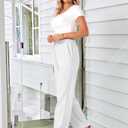 TOPYOGAS Womens High Waist Drawstring Stretch Casual Pants Summer Loose Pants Straight Trousers with Pockets, M