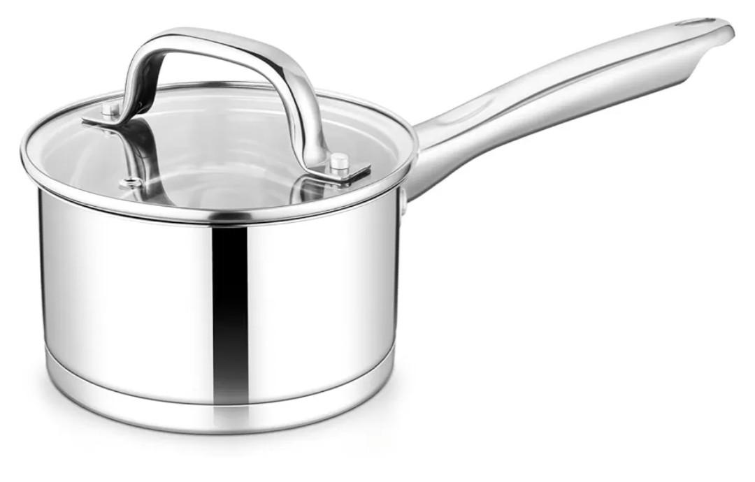 TeamFar 1 qt Saucepan, Stainless Steel Small Sauce Pan & Lid with Tri-ply Bottom for Cooking/Boiling/Stewing, For Induction/Gas/Electric, Non-Toxic & Heavy Duty, Straight Side & Dishwasher Safe