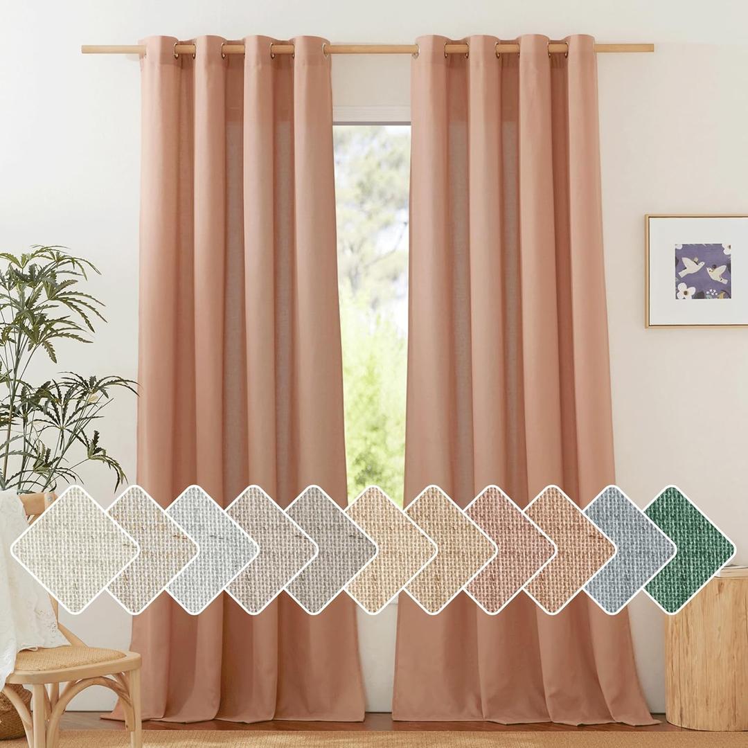 NICETOWN Thick Linen Textured Curtains for Large Windows, Grommet Privacy with Light Filtering Flax Linen Blend Drapes for Bedroom/Living Room, Terracotta, W55 x L108, Set of 2 (55"W x 108"L (Pack of 2))