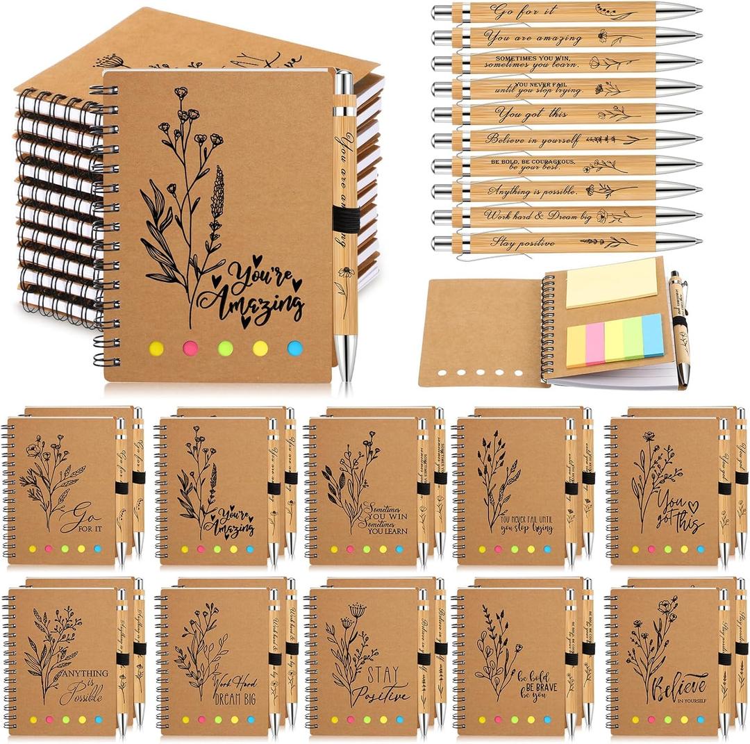30 Set Social Worker Gifts Bulk Employee Coworkers Staff Appreciation Gifts Inspirational Notebooks with Thank You Pens for Volunteer Administrative Professional Women Men (Boho Froal)