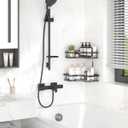 Corner Shower Caddy - 2 Pack, Adhesive Shower Organizers, Rustproof Stainless Steel Shower Shelves with 8 Hooks, No Drilling Bathroom Organizers and Storage Racks, Space-Saving, Black, Medium