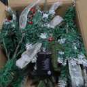 2 Pack 18" Lighted Outdoor Christmas Urn Filler with Remote & Timer, 60 LEDs Prelit Snowy Artificial Xmas Tree Planter Insert, Velvet Bows for Front Porch, Yard Decor(Olive Green)