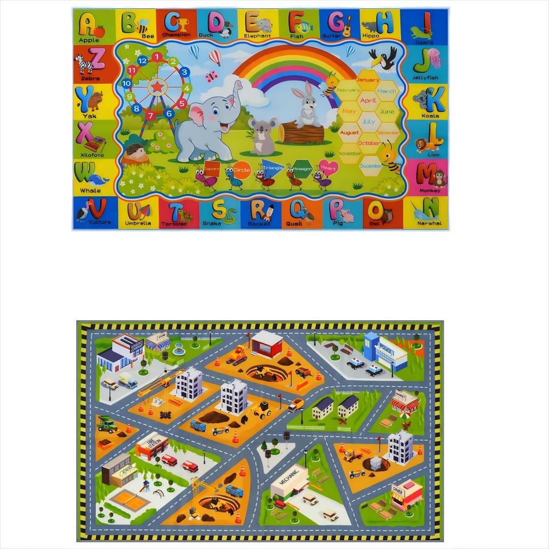 STARUIA ABC Rug Car Rug for Kids Playroom, Classroom Floor Play Mat for Kids, Preschool Educational Rug Play Carpet for Nursery Kid Room Decor (39"x59")