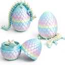 3D Printed Dragon Easter Basket Stuffers - Blue Rainbow - 12" Flexible Crystal Dragon with Egg, Unique Easter Decor, Cool Fidget Toy, Birthday Gift, Desk Pet Figure, Medium