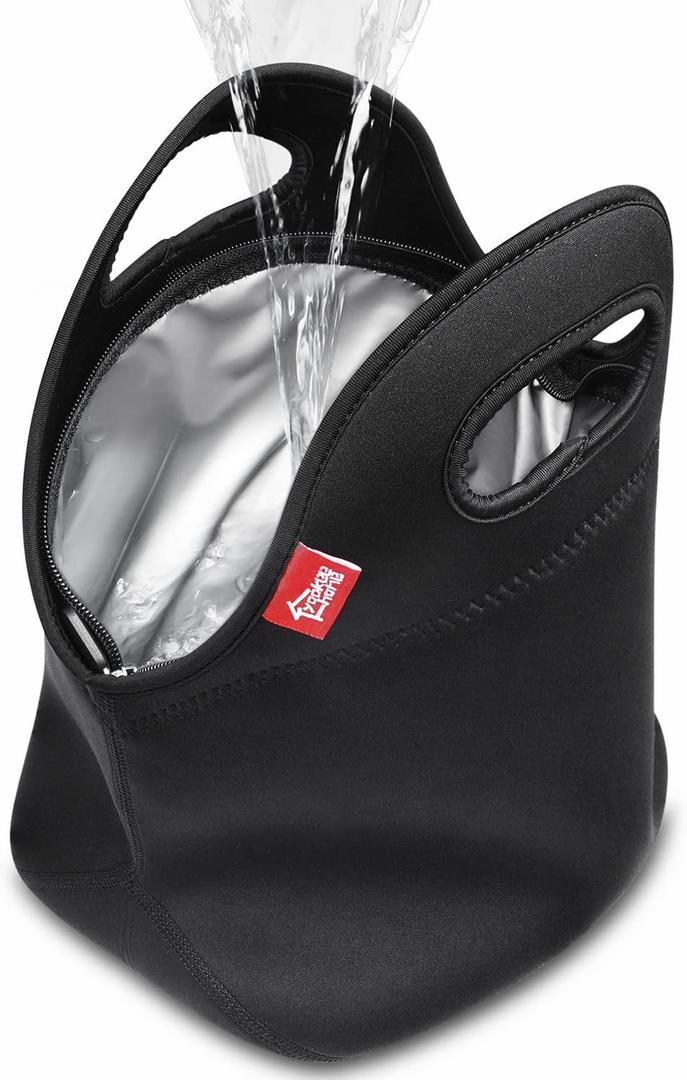 yookee home Waterproof Lunch Bag Double Layer Leakproof Neoprene Insulated Lunch Bag Freezable Black Reusable Thermal Lunch Cooler Tote Lunch Box for Boys Men Women Adult Kids for Work Outdoor
