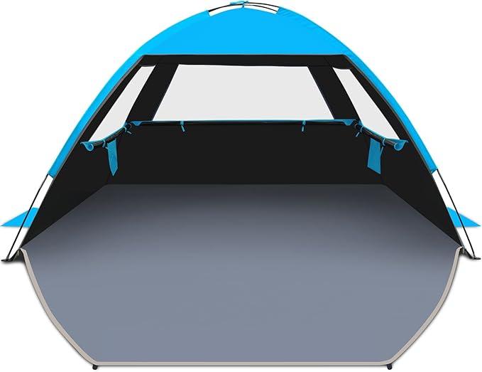 Gorich Beach Tent Sun Shelter for 3/4-5/6-7/8-10 Person with UPF 50＋ UV Protection, Lightweight & Easy Setup Beach Shade Canopy, Portable Beach Shade Tent Beach Cabana,  Dark Shelter-skyblue