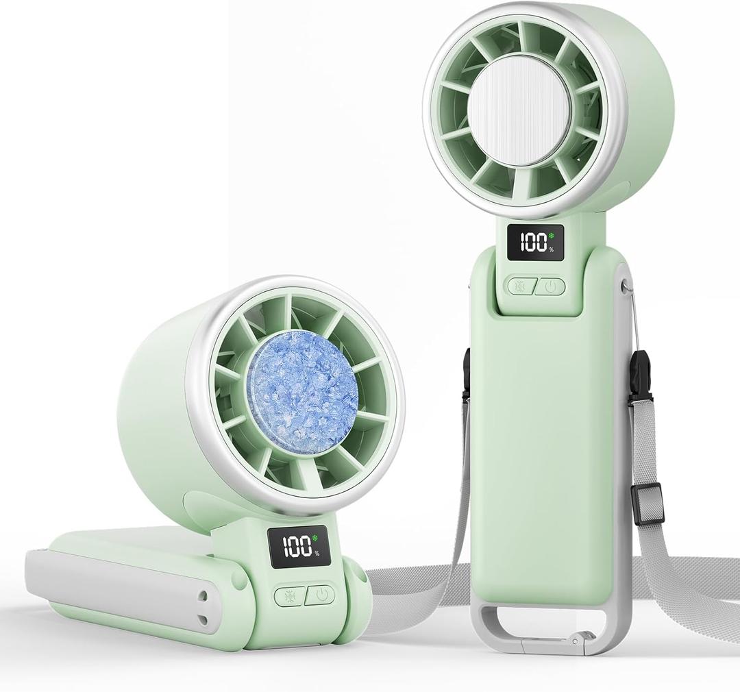 TriPole Portable Handheld Turbo Fan with Ice Cooling, 5 Speed Battery Rechargeable Foldable 3 in 1 Mini Fan, Neck & Desk Fan, Quiet Personal Fans for Outdoor, Travel, Camping, Hiking, Working (Green)
