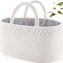 ABenkle Baby Diaper Caddy, Nursery Storage Bin and Car Organizer for Diapers and Baby Wipes, Cotton Rope Diaper Basket Caddy, Changing Table Diaper Storage Caddy (Large, White)