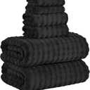 KBY Bath Towels Set 6 Piece 40x80 Inches2 Extra Large Bath Sheets 2 Hand Towels 2 WashclothsHighly Absorbent Quick Dry Microfiber,Ultra Soft Towel Set for BathroomSpaGym Hotel (Black)