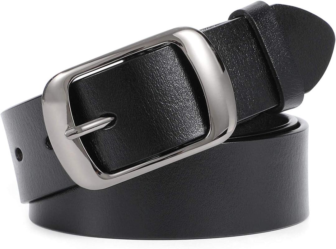 WHIPPY Women Leather Belts for Jeans Pants Fashion Dress Belt for Women with Solid Pin Buckle (S: Fit for Waist Size 24"-29", 1-black)