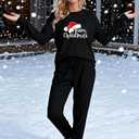 Christmas Pajamas Two Piece Outfits Tracksuits Loungewear Matching Set Pjs Jogger Sets (Large, Women-black01)