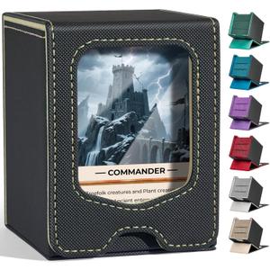 Deck Box for MTG Commander, (patent Pending) Magnetic Trading Card Storage Box with Commander Display, Fits 100 Double-Sleeved Cards, Card Box Compatible for Magic the Gathering, TCG, CCG (Black&Beige)