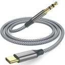 Henrety Aux to USB C Cable 6.5ft, Nylon Braided Hi-Fi Audio Cord for Car, Headphones, Speakers, Compatible with iPhone 15/16, Galaxy S23/S22/S21, Pixel, iPad Pro (Grey)