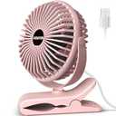 HONYIN 720 Rotation Small Desk & Clip on Fan with Sturdy Clamp, 3 Speeds, Quiet Little Personal Cooling Fan by USB Plug In, for Bedroom Office Desktop Treadmill (Pink)