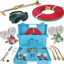 Cutting Welding Torch Kit, Oxygen Acetylene Torch Kit, Oxy Acetylene Torch Welder, Portable Oxy Brazing Kits, Professional Welder Tool Set with Two Hose, Regulator Gauges, Storage, Blue Case