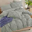 VACVELT 5 Piece Pinch Pleated Duvet Cover King Size Set, Light Gray Pintuck Duvet Cover with Zipper & 8 Ties, Shabby Chic Microfiber + 2 Pillow Shams + 2 Pillowcases, No Comforter