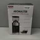 Aromaster Conical Burr Coffee Grinder with 25 Grind Settings, Adjustable 2-12 Cups Timer, Coffee Bean Grinder,3-Ear Portafilter Holder, Anti-static Design, Cleaning Brush Included, Premium Black (Household)