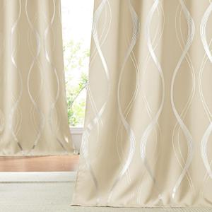 NICETOWN Room Darkening Curtains for Bedroom, Noise Reducing Thermal Insulated Wave Line Foil Print Design Blackout Curtains for Patio Sliding Glass Door (2 Panels, 52 x 84 Inch, Biscotti Beige)