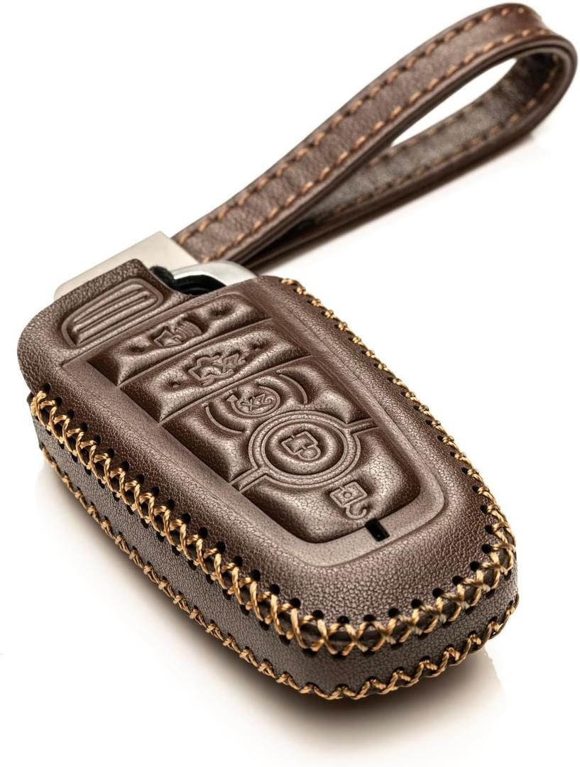 Vitodeco Genuine Leather Smart Key Fob Case Cover Protector Compatible with Lincoln Aviator, Corsair, Nautilus, Navigator (2020-2026 Models) - 5 Buttons, Brown
