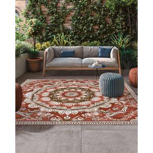 Vintage Boho Hohemian 4x6 Outdoor Rug Waterproof for Patio Brown Orange Washable Outdoor Carpet Large Area Rug, Patio Rug for Porch RV Picnic Backyard Deck Balcony Beach (Light Brown Reddish Brown)