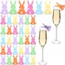 Yungyan 36 Pcs Easter Bunny Wine Glass Charms Acrylic Rabbit Drink Markers Cocktails Drink Garnish Label Tag for Bar Easter Spring Party Supplies Decorations