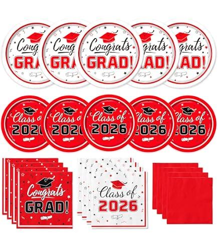 Class of 2026 Graduation Plates and Napkins Set, Disposable Paper Plate Set Polka Dots Plates Napkins Cups Knife Fork Spoon for Graduation Party Decorations and Supplies,Serve 50