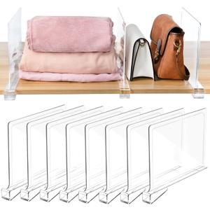 HONSREO Shelf Dividers for Closet Organization, 2 Pack Acrylic Shelf Divider for Clothes Purses, Clear Plastic Separators for Wood Shelves Organizer, Cabinets, Bedroom, Kitchen, Office
