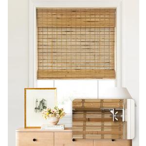 LazBlinds No Tools No Drill Cordless Bamboo Roman Shades, Light Filtering Window Treatment, Roll Up Bamboo Blinds for Windows 36'' W x 64'' H, Dali Native