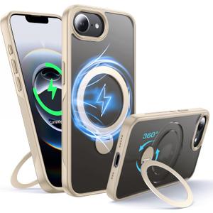 360Rotatable Magnetic Ring for iPhone 16e Case Compatible with MagSafe [Non-slip Texture Edge] [Built-in Kickstand] [Military Shockproof]Translucent Matte Soft Silicone Bumper,Desert Titanium
