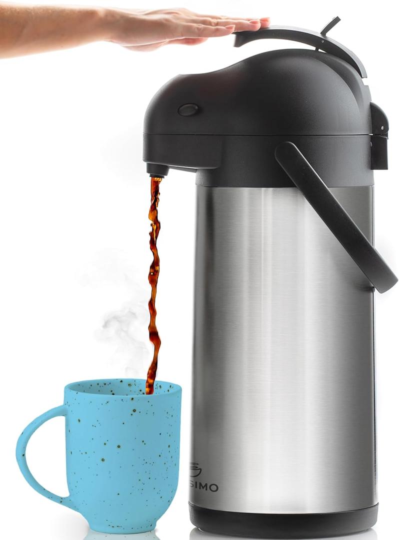 Coffee Carafe with Pump - 102oz / 3L Airpot 12 Hours Large Carafe Hot Cocoa Dispenser for Parties-Hot Water Dispenser, Tea Flask-Insulated Stainless Steel Hot Beverage Dispenser-Thermal Carafe Air Pot (101.4 Ounces, Silver)